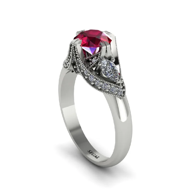 Simple Wedding Rings For Subtle Glam-Ruby Vintage Round Cut Engagement Ring - Kali No. 12