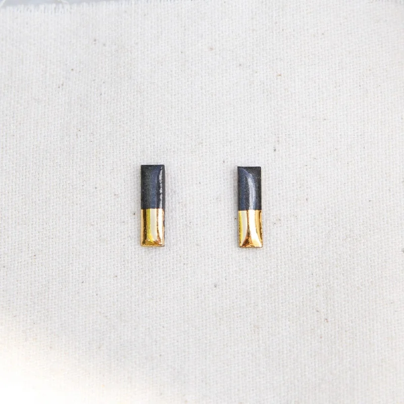 Simple Earrings For Elegant Simplicity-Black Gold Dipped Bar Stud Earrings