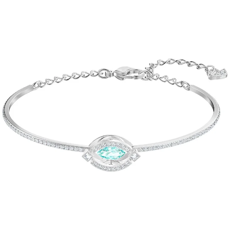 Luxury White Gold Bangles For Elegant Appeal-Swarovski Women's Bangle - Sparkling Dance Green Stone and Clear Crystal | 5485722