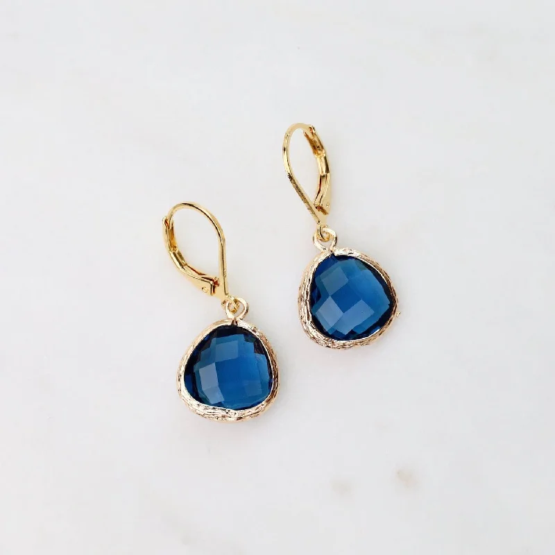 Fashionable Drop Earrings For Evening Wear-Gold Plated Montana Blue Crystal Lever Back Earrings