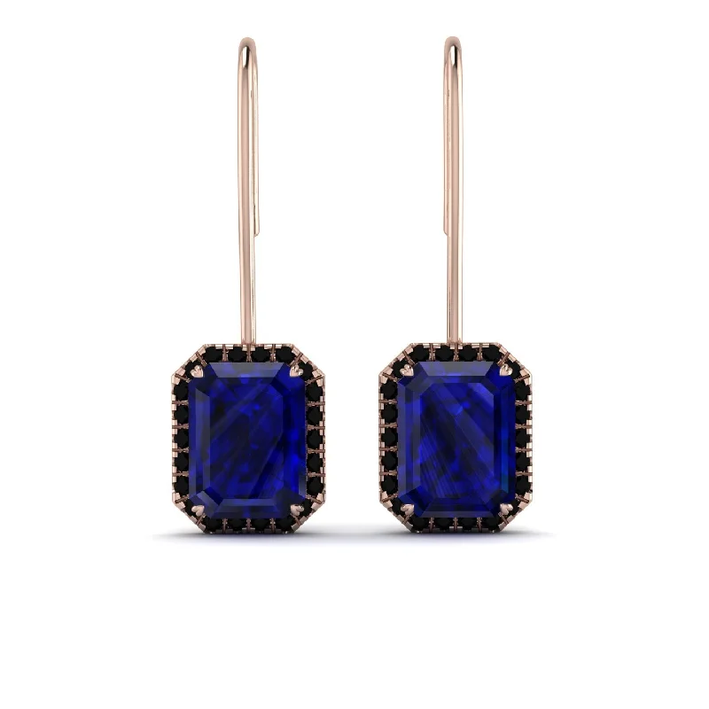 Luxurious Diamond Earrings For Glamorous Nights-Halo Emerald Cut Sapphire Earrings - Izabella No. 44