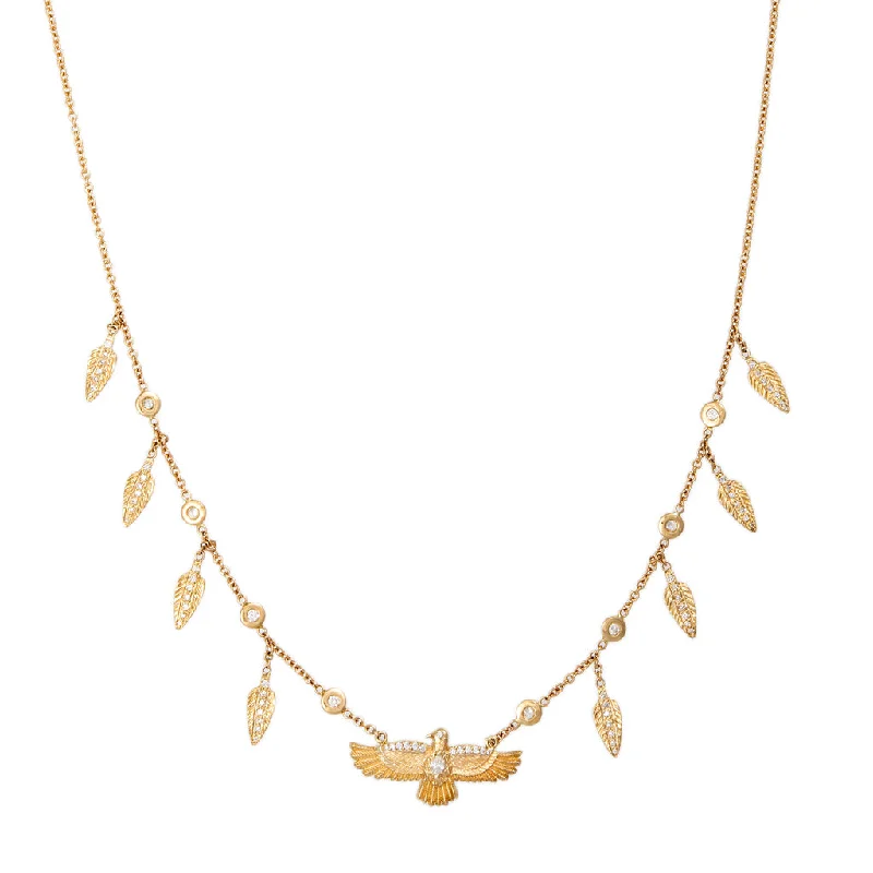 PAVE MARQUISE DIAMOND CENTER THUNDERBIRD + FEATHER SHAKER NECKLACE