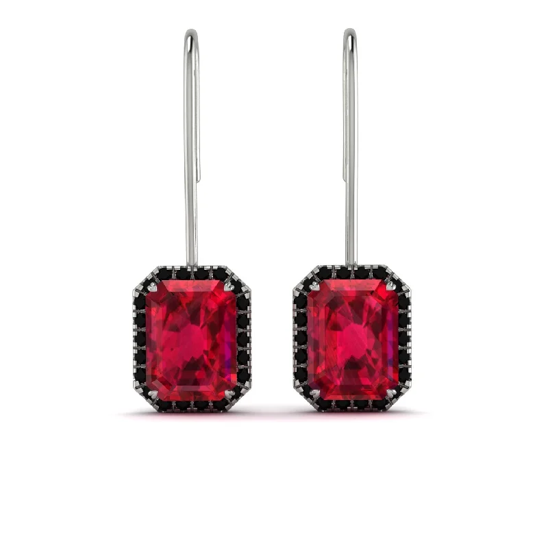 Fashionable Stud Earrings For Trendy Looks-Halo Emerald Cut Ruby Earrings - Izabella No. 42