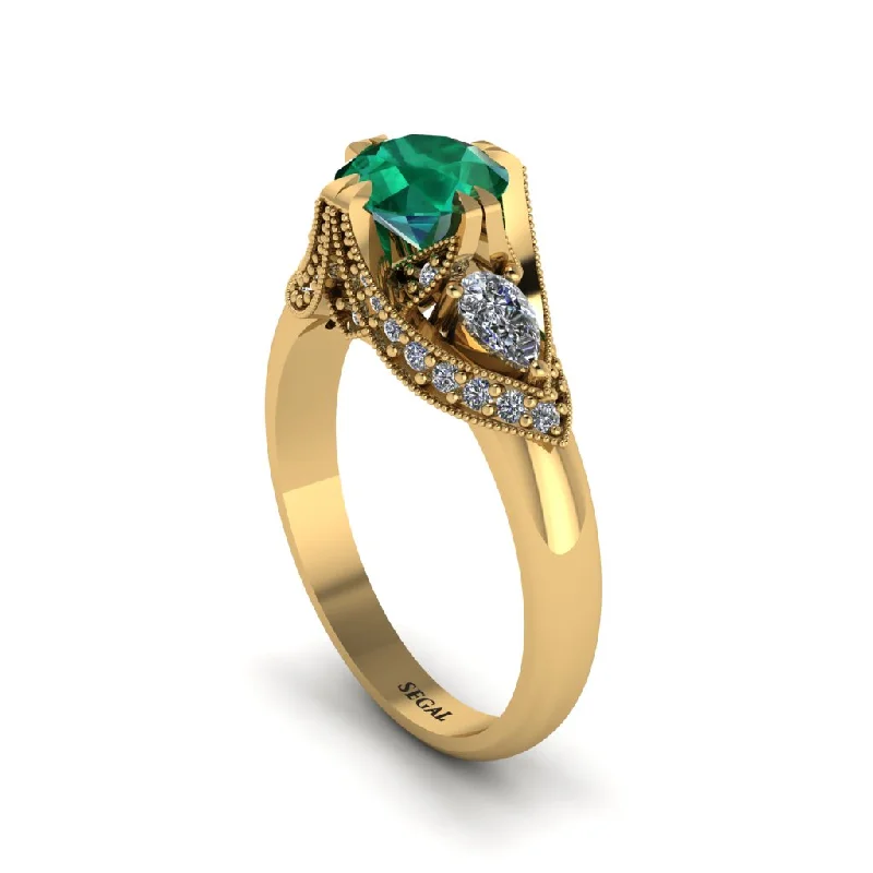 Simple Engagement Bands For Subtle Style-Emerald Vintage Round Cut Engagement Ring - Kali No. 4