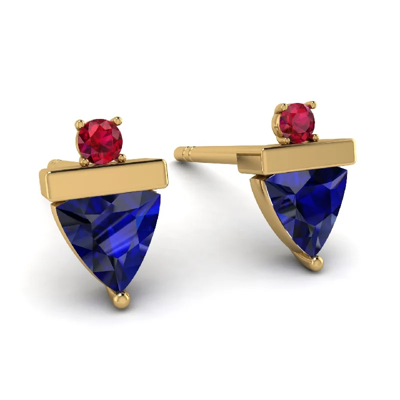 Elegant Beaded Earrings For Wedding Day-Triangle Sapphire Earrings With Round Stone - Estella No. 58