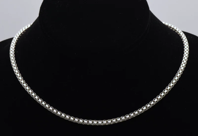 Vintage Italian Sterling Silver Rounded Box Link Chain Necklace - 16" BROKEN CLASP