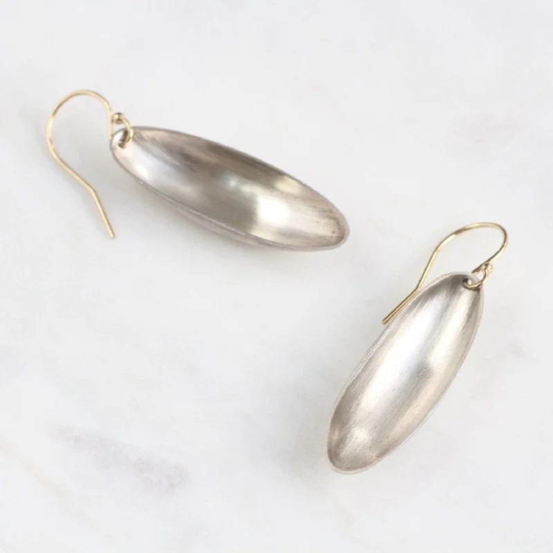 Gold Stud Earrings For Luxury Wear-Long Oval Silver Cup Earrings