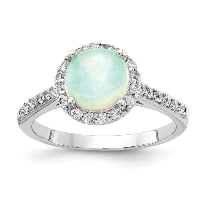 Classic Wedding Rings For Timeless Glam-Cheryl M Sterling Silver Round Lab Created White Opal and CZ Halo Ring