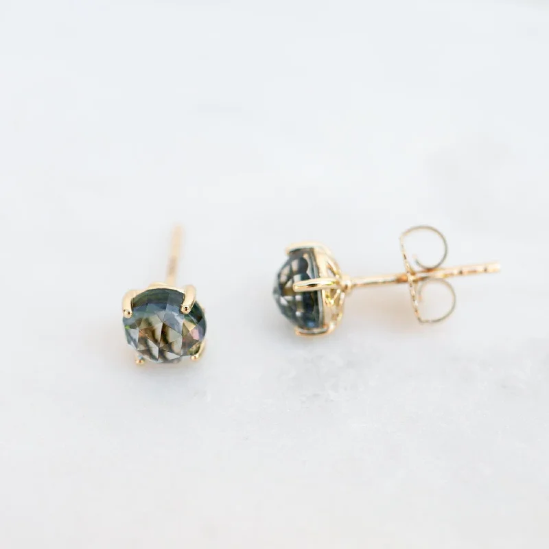 Simple Silver Earrings For Everyday Glam-14k Yellow Gold 6mm Round Green Envy Topaz Post Earrings