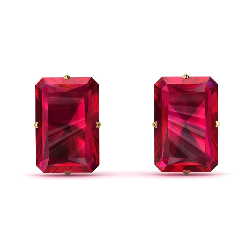 Beautiful Pearl Earrings For Special Occasions-Hidden Halo Emerald Cut Ruby Earrings  - Vanessa No. 70