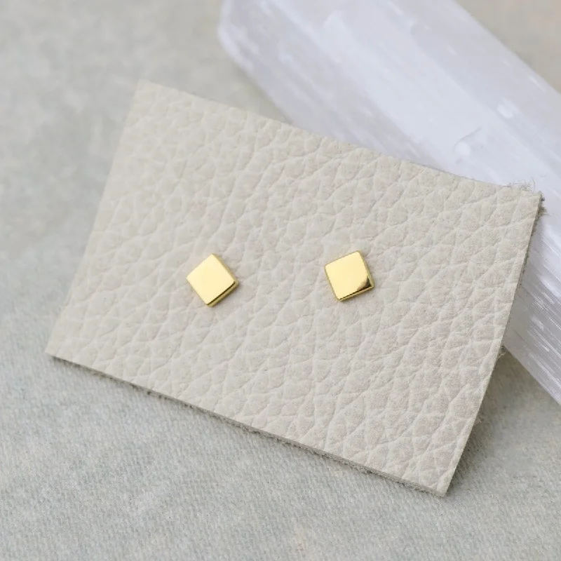 Elegant Dangle Earrings For Evening Wear-Tiny Square Stud Earrings - Gold Vermeil