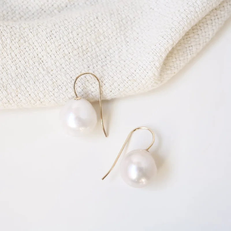 Custom Handmade Earrings For Personalized Fashion-14k Gold 20mm Baroque Pearl Drop Earrings