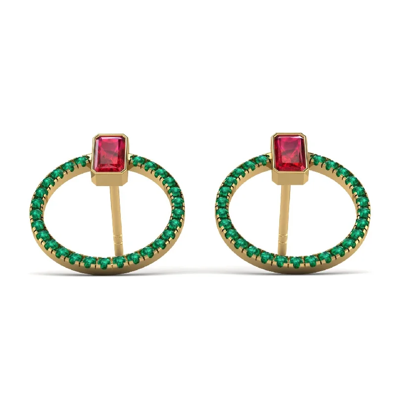 Elegant Crystal Earrings For Formal Events-Emerald Cut Circle Ruby Earrings - Oaklyn No. 25