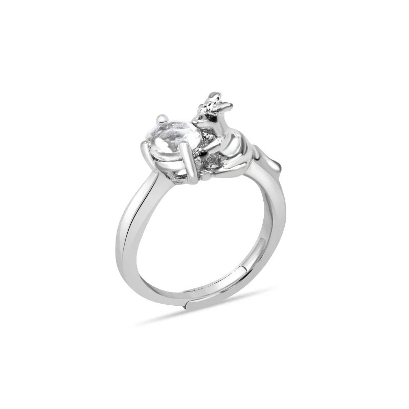 Classic Engagement Rings For Timeless Style-Australian Kangaroo 925 Silver Ring With White AD