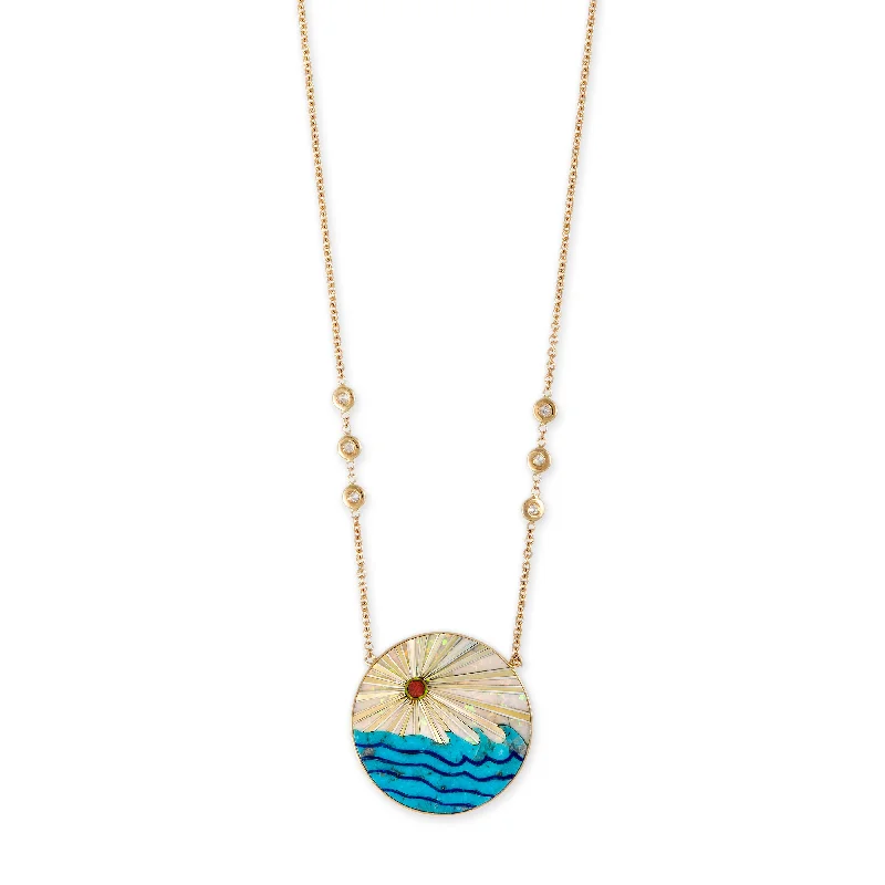 ROUND OPAL RAYS + TURQUOISE WAVES INLAY NECKLACE