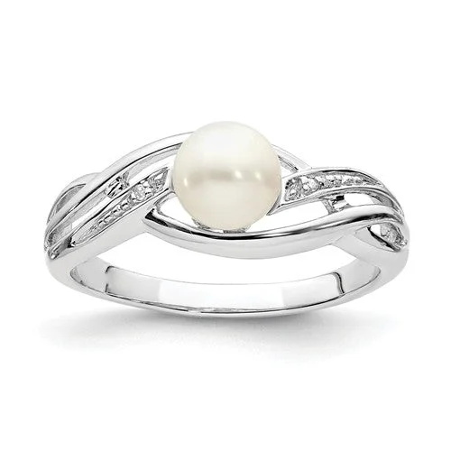 Elegant Gold Wedding Rings For Classic Fashion-Sterling Silver Diamond And Freshwater Cultured Pearl Ring