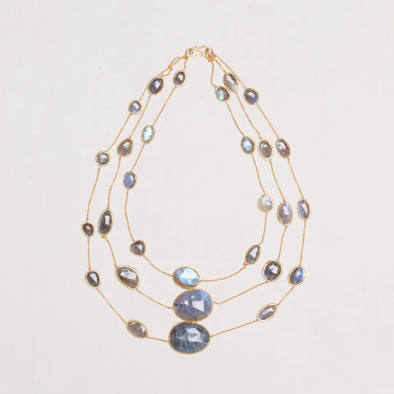 Vintage Pippa Small Triple-Strand Gold Necklace with Labradorite