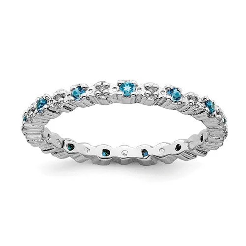 Bold Gemstone Engagement Rings For Creative Brides-Sterling Silver Stackable Expressions Blue Topaz & Diamond Alternating Eternity Ring