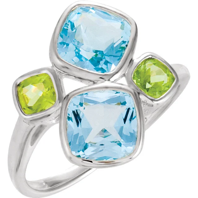 Timeless Gemstone Rings For Luxury Style-Sterling Silver Sky Blue Topaz & Peridot Ring