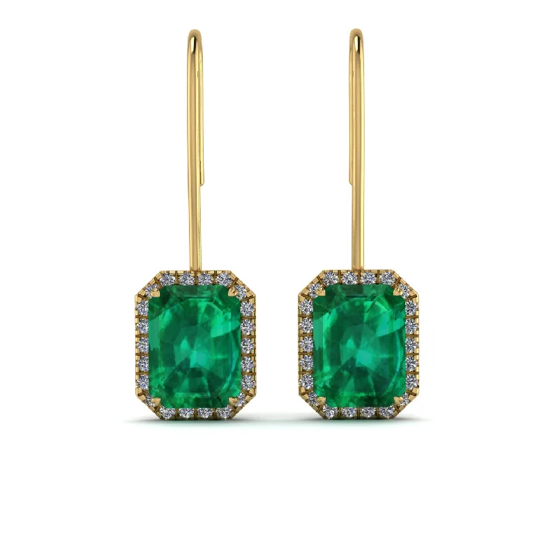 Lightweight Crystal Earrings For Comfortable Fashion-Halo Emerald Cut Emerald Earrings - Izabella No. 4