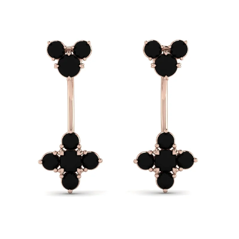 Stunning Silver Earrings For Evening Wear-Hanging Black Diamond Compass Earrings - Brittany No. 38