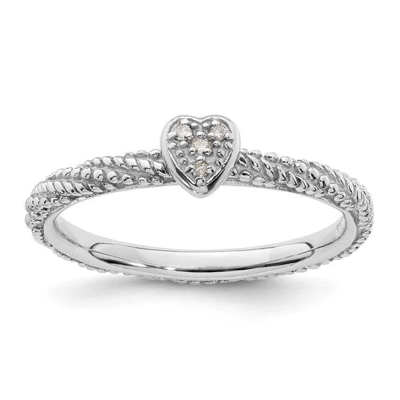 Classic Solitaire Engagement Rings For Timeless Appeal-Sterling Silver Diamond Stackable Expressions Textured Heart Ring