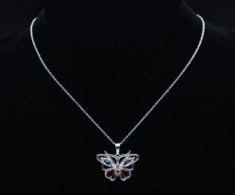 Vintage Gemstone Butterfly Sterling Silver Pendant on Sterling Silver Chain  Necklace - 18"