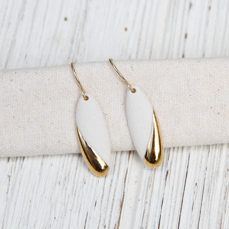 Lightweight Earrings For Comfortable Wear-White Gold Dipped Long Oval Earrings