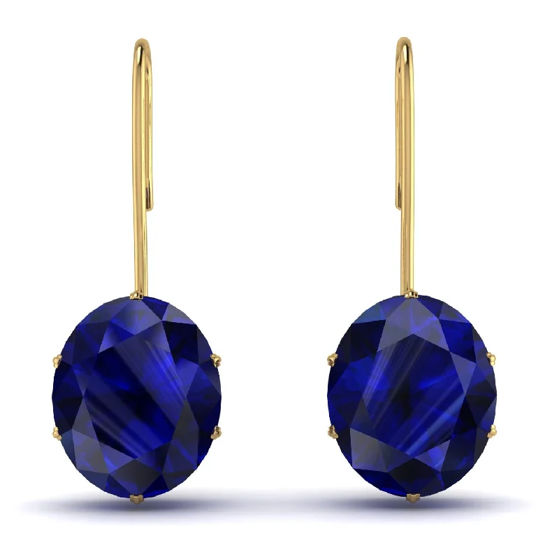 Simple Drop Earrings For Subtle Charm-Oval Hidden Halo Sapphire Earrings - Gemma No. 28