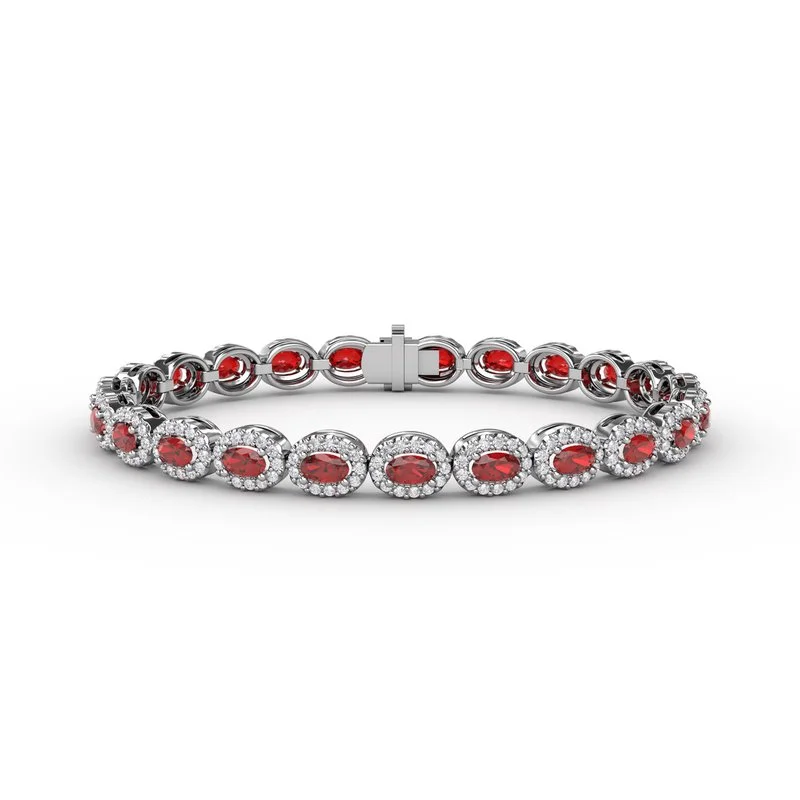 Stunning Gemstone-Set Bracelets For Luxe Appeal-Striking Oval Ruby and Diamond Bracelet B1161R