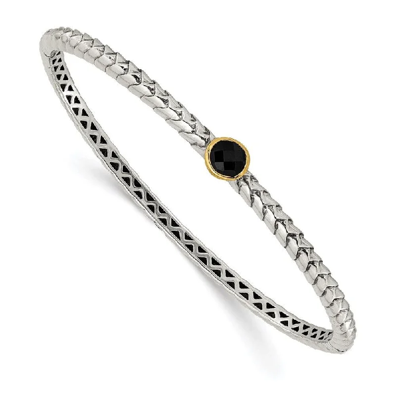 Stunning Beaded Bangles For Vibrant Fashion-Sterling Silver w/14k Antiqued 6mm Onyx Bangle Bracelet